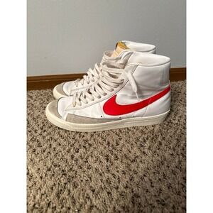 Nike White High-Top Sneakers with Red Swoosh
